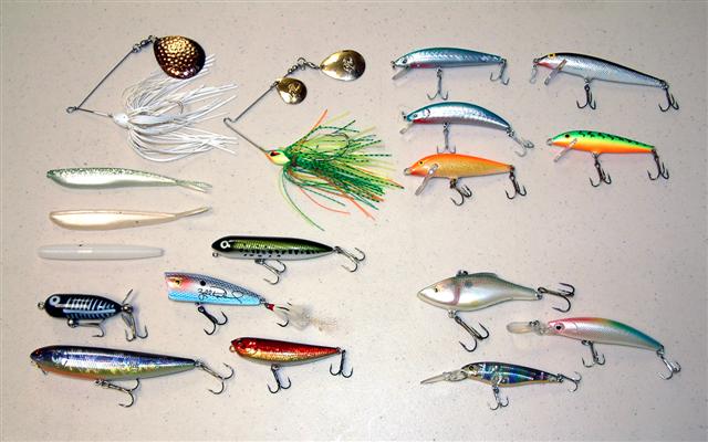  some of the lures we use when fishing for Peacock and Largemouth Bass.